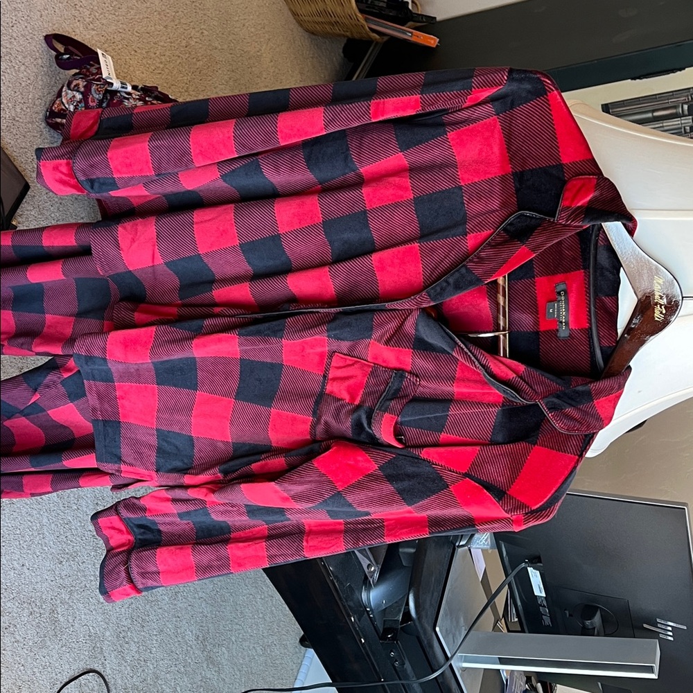Donna Karan Red and Black Plaid Pajama Set